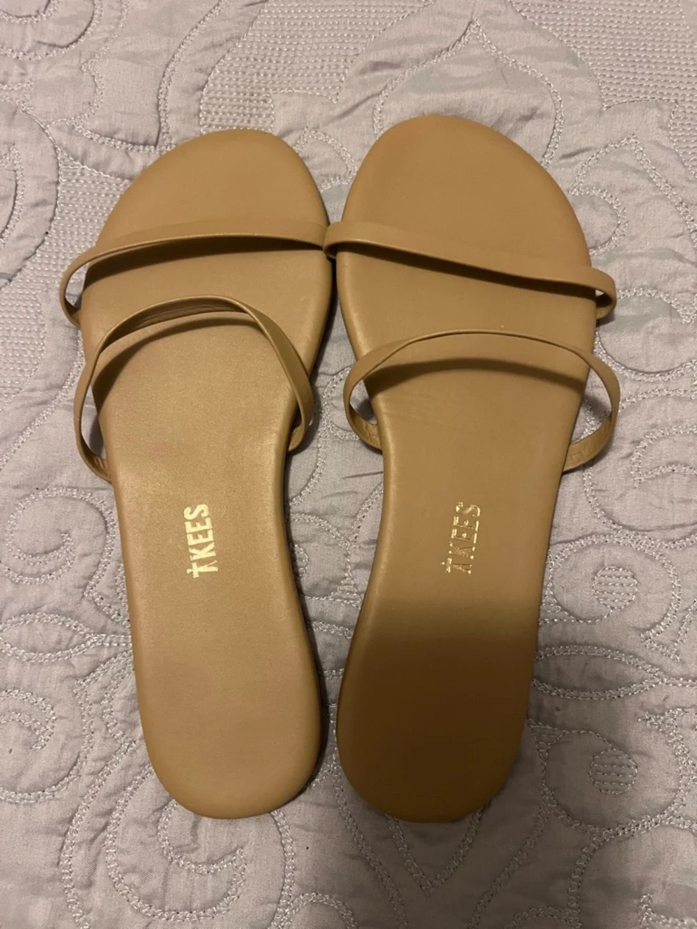 TKEES Women's Double Strap Tan Slide Sandals Size 7 - Picture 1 of 7